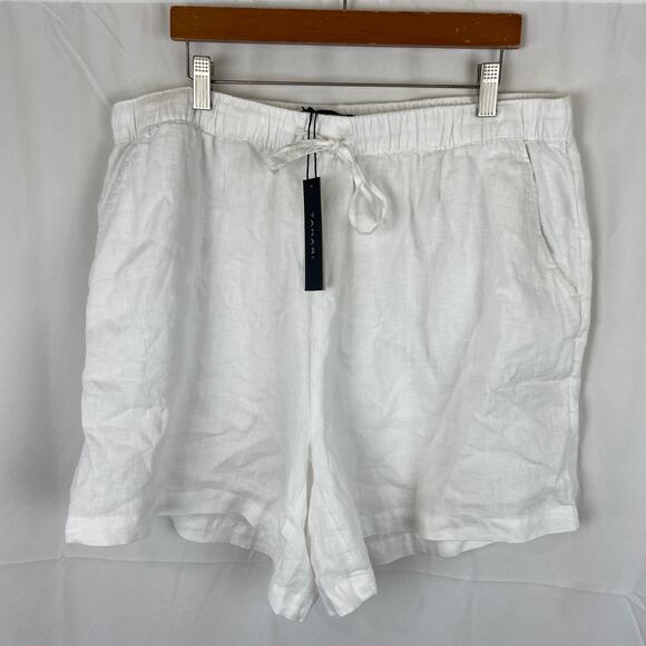 Tahari Pants - Tahari Women's 100% Linen White Shorts 6" Inseam Elastic Tie Waist Size 1X